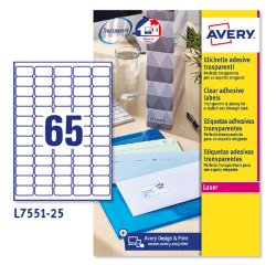 Etichette adesive L7551 - in poliestere - laser - permanenti - 38,1 x 21,2 mm - 65 et/fg - 25 fogli - trasparente - Avery