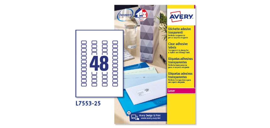 Avery L7553-25 self-adhesive label Transparent 1200 pc(s)