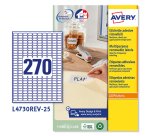 Etichette adesive L4730REV - in carta - angoli arrotondati - rimovibili - 17,8 x 10 mm - 270 et/fg - 25 fogli - bianco - Avery