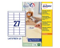 AVERY Etichette in carta bianca 63,5 x 29,6mm, 27 etichette per foglio, adesivo rimovibile, laser e inkjet, 25 fogli