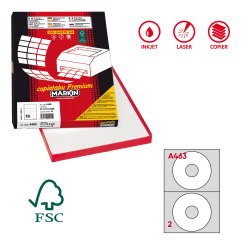 Etichette adesive A/463 - in carta - permanenti - diametro CD 117,5 mm - foro 41 mm - 2 et/fg - 100 fogli - bianco - Markin