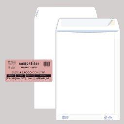 Busta a sacco Competitor FSC  - strip adesivo - 25 x 35,3 cm - 80 gr - bianco - Pigna - conf. 500 pezzi