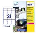 AVERY Etichette resistenti in poliestere bianco 63,5x38,1mm, 21 etichette per foglio, adesivo permanente, laser, 20 fogli