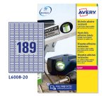 Etichette adesive L6008 - in poliestere - laser - permanenti - 24,5 x 10 mm - 189 et/fg - 20 fogli - argento - Avery