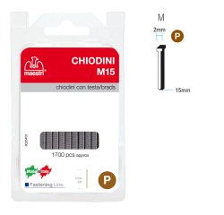 Chiodini M15 per fissatrici - con testa - 15 mm - acciaio - Romeo Maestri - conf. 1700 pezzi