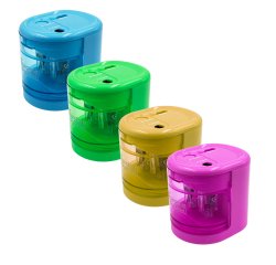 Temperamatite elettrico 4306  con contenitore - 2 fori  - colori assortiti - Lebez