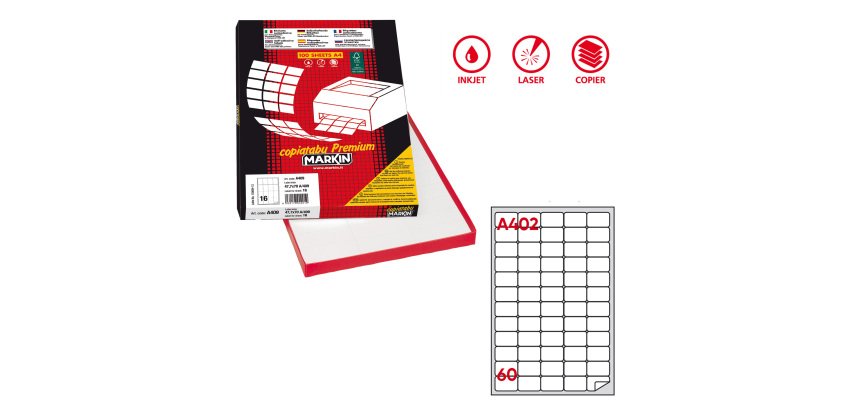 Etichette adesive A/402 - in carta - permanenti - 37,5 x 23,5 mm - 60 et/fg - 100 fogli - bianco - angoli tondi - Markin