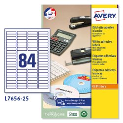 AVERY Mini etichette in carta bianca 46x11,1mm, 84 etichette per foglio, adesivo permanente, laser, 25 fogli