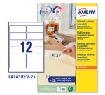 AVERY Etichette in carta bianca  99,1 x 42,3mm, 12 etichette per foglio, adesivo rimovibile, laser e inkjet, 25 fogli