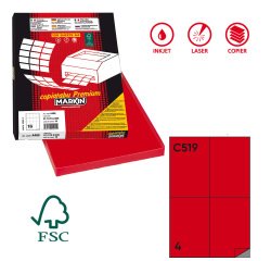 Etichette adesive C/519 - in carta - permanenti - 105 x 148,5 mm - 4 et/fg - 100 fogli - rosso - Markin