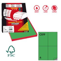 Etichette adesive C/519 - in carta - permanenti - 105 x 148,5 mm - 4 et/fg - 100 fogli - verde - Markin