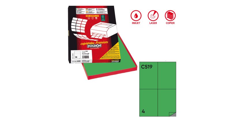 Etichette adesive C/519 - in carta - permanenti - 105 x 148,5 mm - 4 et/fg - 100 fogli - verde - Markin