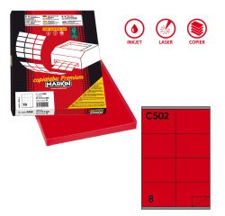 Etichette adesive C/502 - in carta - permanenti - 105 x 72 mm - 8 et/fg - 100 fogli - rosso - Markin