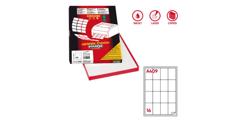 Etichette adesive A/409 - in carta - permanenti - 47,7 x 70 mm - 16 et/fg - 100 fogli - bianco - angoli tondi - Markin
