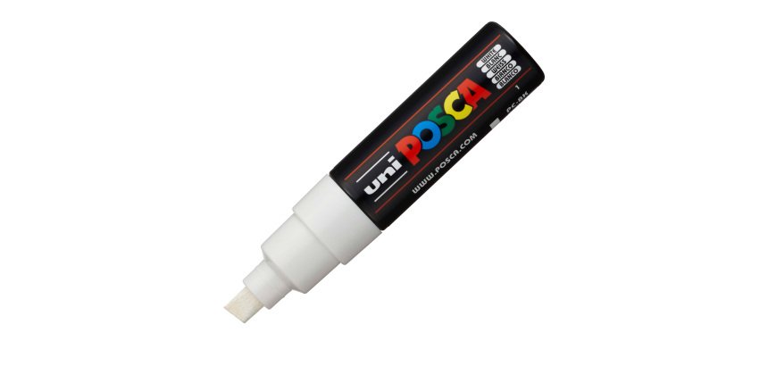 Marcatore a base d'acqua Uni Posca PC8K - punta large a scalpello 8,0mm - bianco  - Uni Mitsubishi
