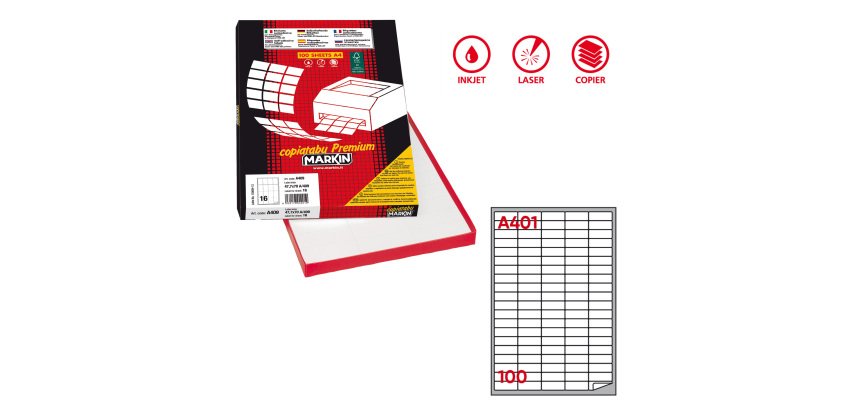 Etichette adesive A/401 - in carta - permanenti - 37 x 14 mm - 100 et/fg - 100 fogli - bianco - angoli tondi - Markin