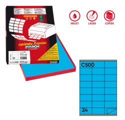 Etichette adesive C/500 - in carta - permanenti - 70 x 36 mm - 24 et/fg - 100 fogli - blu - Markin
