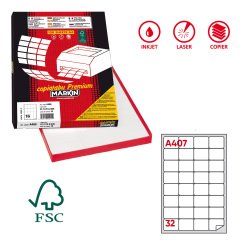 Etichette adesive A/407 - in carta - angoli arrotondati - permanenti - 47,5 x 35 mm - 32 et/fg - 100 fogli - bianco - Markin
