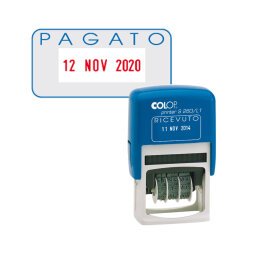 Timbro S260/L2 Datario + PAGATO - 4 mm - autoinchiostrante - bicolore - Colop