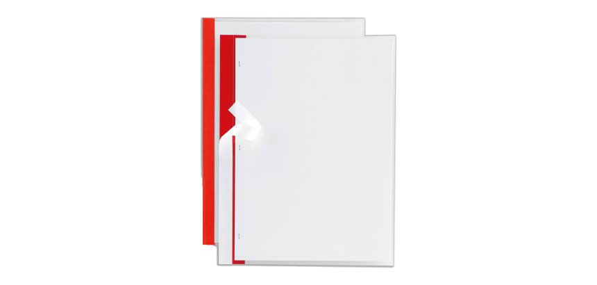 Cartellina per rilegatura Poli 200 - A4 - PP - trasparente buccia - dorso rosso - Sei Rota - conf. 10 pezzi