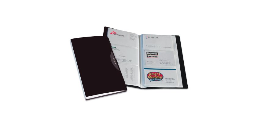 Portabiglietti da visita Office Suites - 240 tasche - con custodia - 11,4x19,2 cm - nero - Fellowes