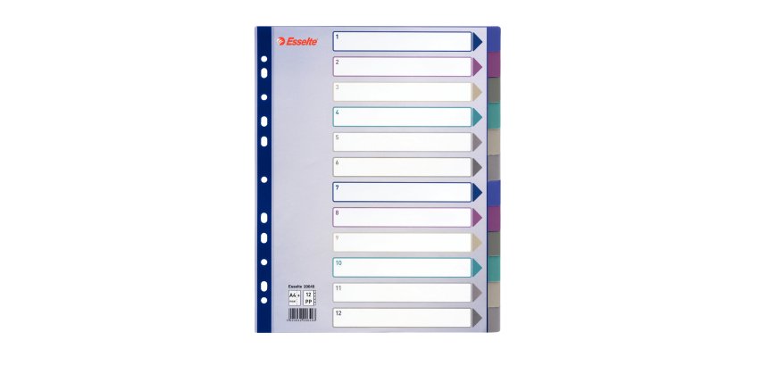 Separatore - 12 tasti - PP traslucido - A4 maxi - 24,5x29,7 cm - multicolore - Esselte