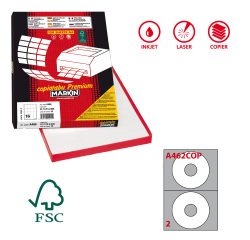 Etichette adesive A/462 - in carta - permanenti - diametro CD 117,5 mm - foro 41 mm - 2 et/fg - 100 fogli - bianco coprente - Markin