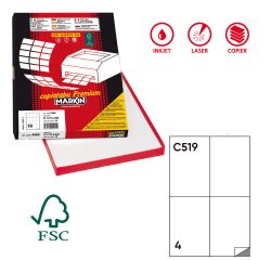 Etichette adesive extra forti C/519 - in carta - permanenti - 105 x 148,5 mm - 4 et/fg - 100 fogli - bianco - Markin