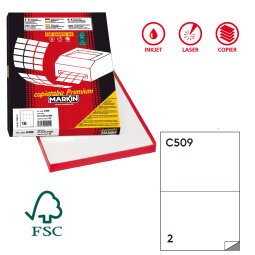 Etichette adesive extra forti C/509 - in carta - permanenti - 210 x 148,4 mm - 2 et/fg - 100 fogli - bianco - Markin