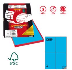 Etichette adesive C/519 - in carta - permanenti - 105 x 148,5 mm - 4 et/fg - 100 fogli - blu - Markin