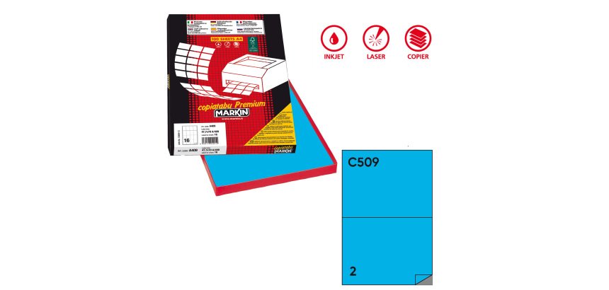 Etichette adesive C/509 - in carta - permanenti - 210 x 148,5 mm - 2 et/fg - 100 fogli - blu - Markin