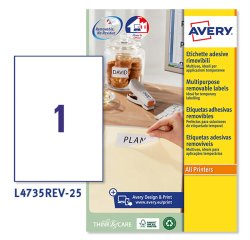 Etichette adesive L4735REV - in carta - angoli arrotondati - rimovibili - 210 x 297 mm - 1 et/fg - 25 fogli - bianco - Avery