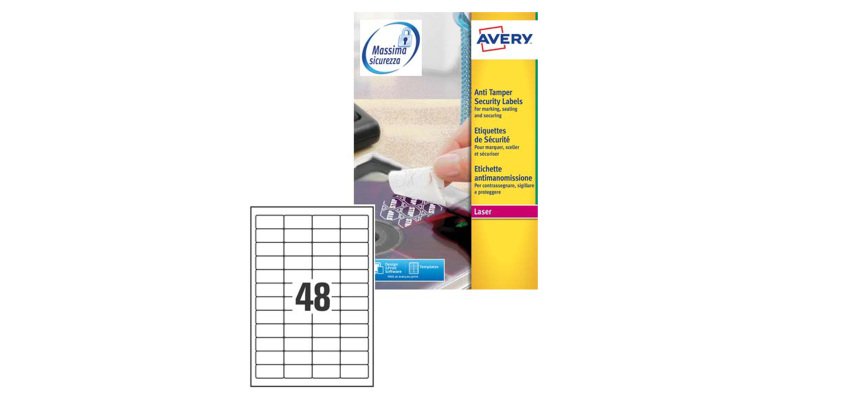 Etichette adesive L6113 - in poliestere - laser - permanenti - 45,7 x 21,2 mm - 48 et/fg - 20 fogli - bianco - Avery