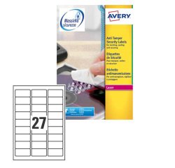 AVERY Etichette bianche antimanomissione 63,5x29,6mm, 27 etichette per foglio, adesivo permanente, laser, 20 fogli