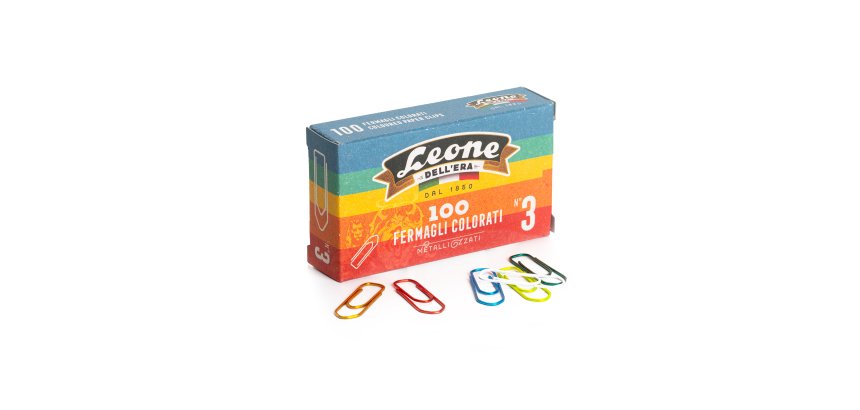 Fermagli metallizzati - n. 3 - 2,8 cm - colori assortiti - Leone - conf. 100 pezzi