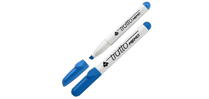 Pennarello Tratto Memo - a secco - per lavagne cancellabili - punta a scalpello - tratto 6,5mm - blu - Tratto