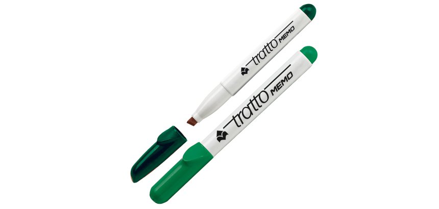 Pennarello Tratto Memo - a secco - per lavagne cancellabili - punta a scalpello - tratto 6,5mm - verde - Tratto