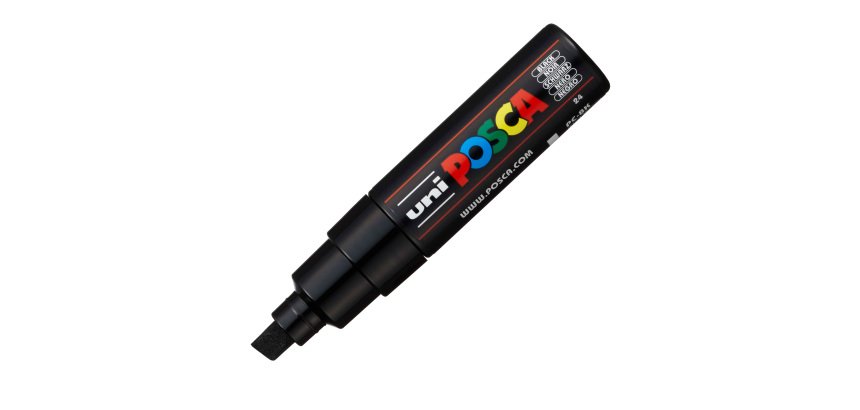Marcatore a base d'acqua Uni Posca PC8K - punta large a scalpello 8,0mm - nero  - Uni Mitsubishi