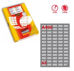 Etichette adesive A/400 - in carta - angoli arrotondati - laser - permanenti - 38,1 x 21,2 mm - 65 et/fg - 100 fogli - argento - Markin
