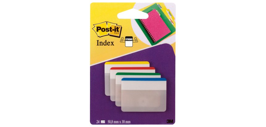 Segnapagina Post-it Index Strong - 686F-1 - per archivio - 50,8 x 38 mm - colori classici - Post-it - conf. 24 pezzi