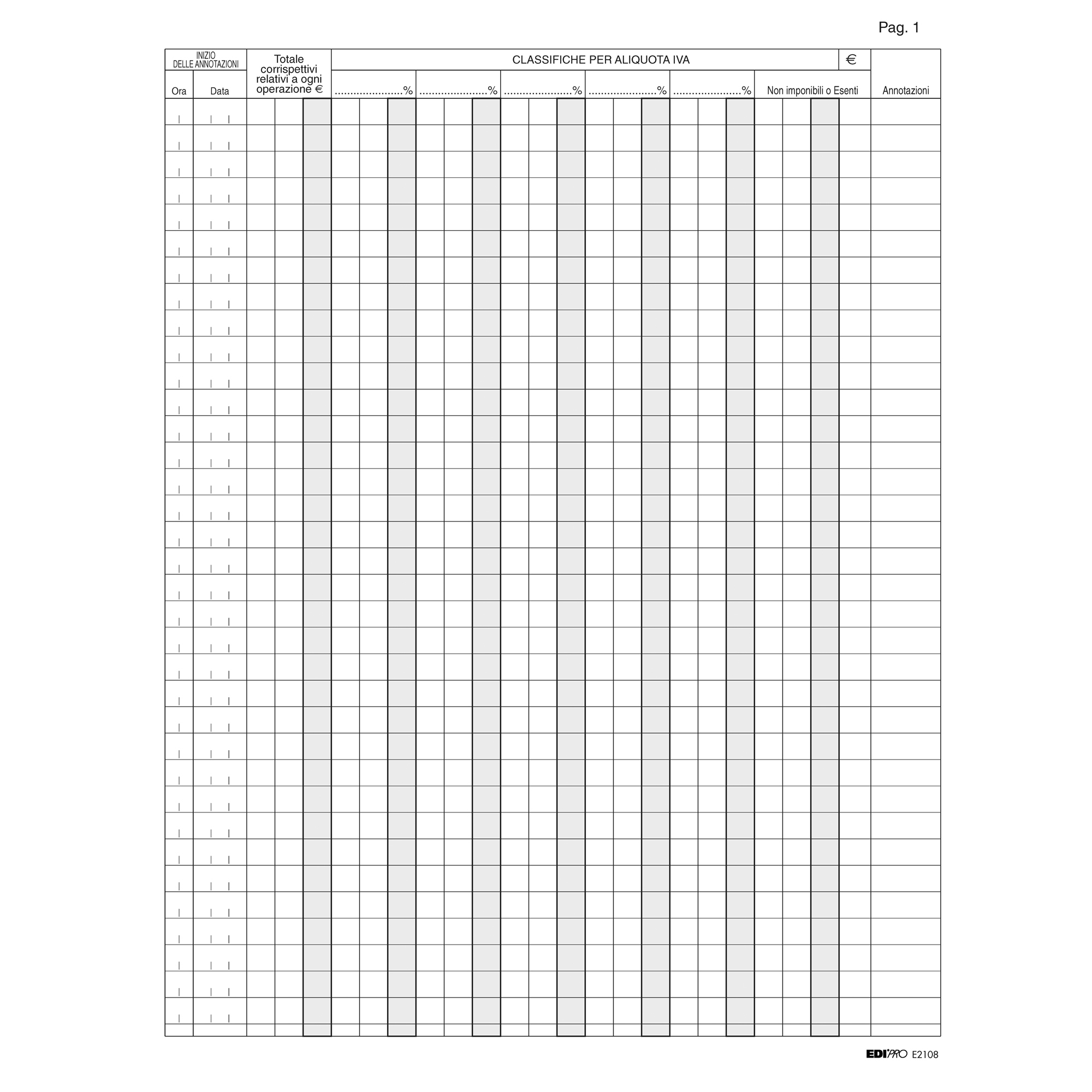 Registro Iva corrispettivi per mancato funzionamento registro cassa - 31 x  24,5cm - 46pg - pagine numerate - Edipro su