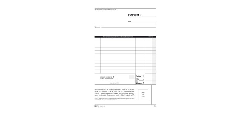 Blocco ricevute sanitarie - 50/50 fogli autoricalcanti - 23 x 15cm - Edipro