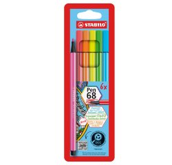 En_etui 6 stabilo pen 68 neon ass