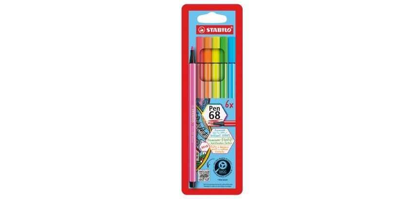 Pennarello Pen 68 - colori assortiti neon - Stabilo - astuccio 6 pezzi