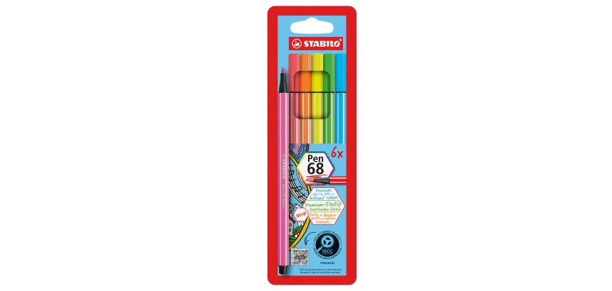 Pennarello Pen 68 - colori assortiti neon - Stabilo - astuccio 6 pezzi