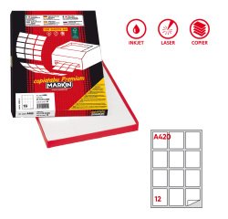 Etichette adesive A/420 - in carta - permanenti - 63,5x72 mm - 12 et/fg - 100 fogli - bianco - angoli tondi - Markin