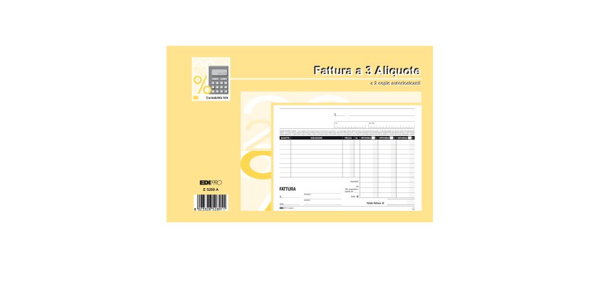Blocco fatture 3 aliquote Iva - 50 fogli 2 copie autoricalcanti - 15 x 23cm - Edipro
