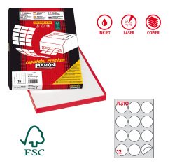Etichette adesive tonde R/310 - in carta - permanenti - diametro 60 mm - 12 et/fg - 100 fogli - bianco - Markin