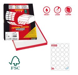 Etichette adesive tonde R/305 - in carta - permanenti - diametro 40 mm - 24 et/fg - 100 fogli - bianco - Markin