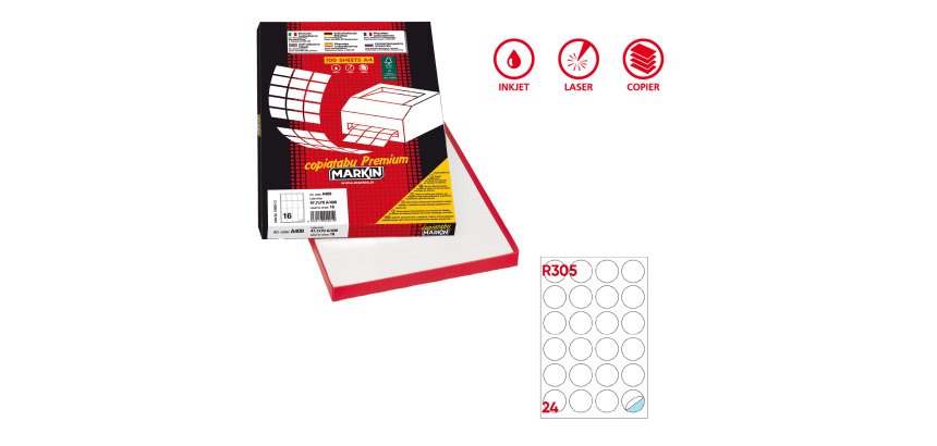 Etichette adesive R/305 - in carta - permanenti - tonde - diametro 40 mm - 24 et/fg - 100 fogli - bianco - Markin